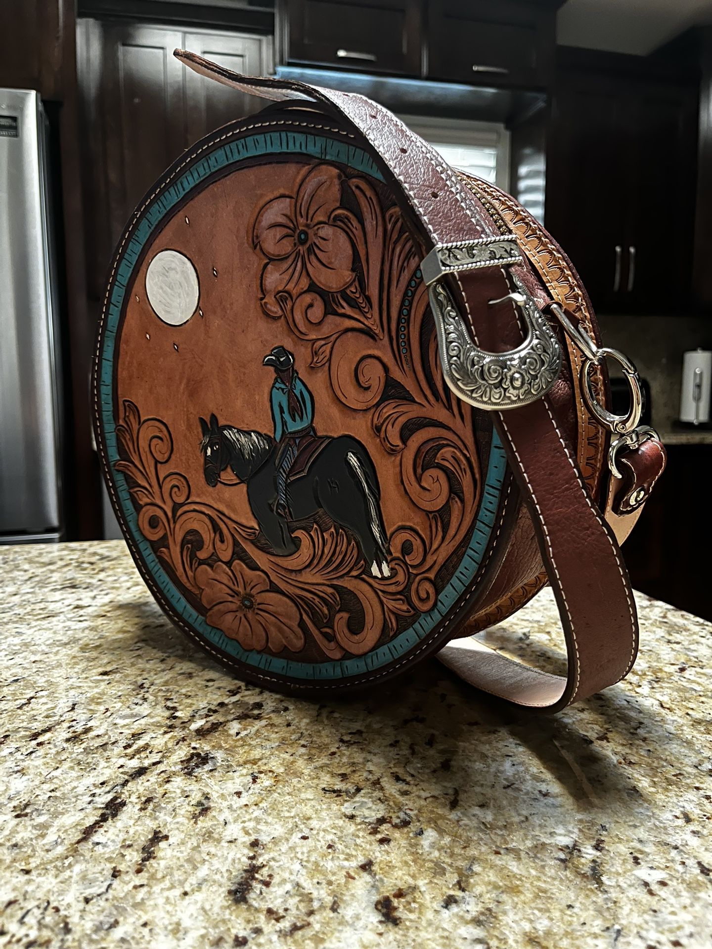 Walnut/Turquoise Leather Bag