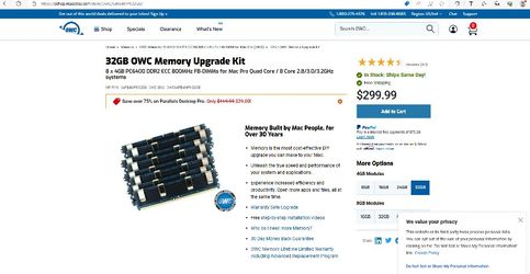 32GB OWC RAM Memory (4GBx8) PC2-5300 for 2006-2007 Mac Pro -


