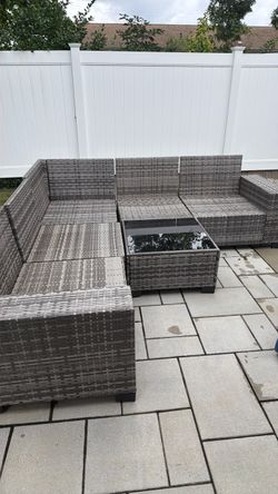 Outdoor Wicker Sectional Sofa Set with Coffee Table
