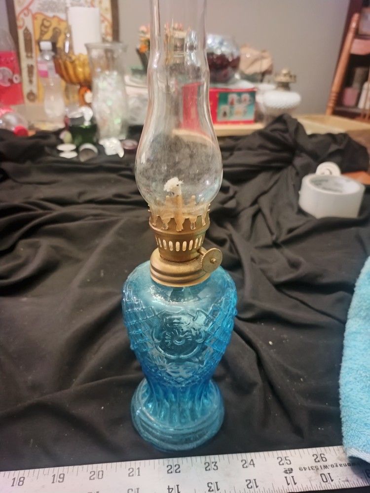 Small Vintage Blue Korean Kerosene Lamp