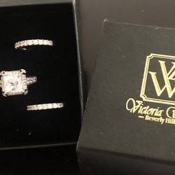 Ring sterling Silver Diamonique 4.5ct Victoria Wieck 3 Piece Ring Ser