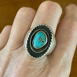 Native American Sterling Silver and Turquoise Ring size 10 1/2