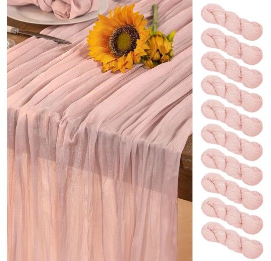 New 12pcs Dusty Pink Cheesecloth Table Runner