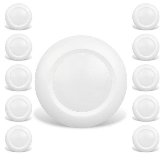 10 Packs 4 Inch LED Low Profile Recessed & Surface Mount Disk Light, Round, 10W, >600 Lumens, 5000K Day Light White, CRI80, DOB Design, Dimmable, ETL
