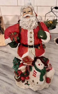 Vintage Factory Card Outlet SANTA Figurine with snowman, and toy bag