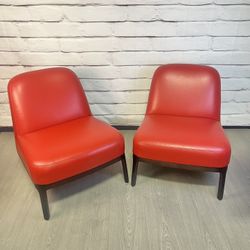 Red Modern Benhardt Armless Accent Chairs 2pc