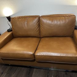 $275 OBO Leather Love Seat with Side Pockets 55’ LG with Tripod Stand $275