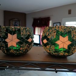 Set Of 2 Vintage Authentic Turkish Mosaic Candle Holders