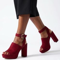 Nine West Whimsigoth Burgundy Suede Platform Sandals Chunky Block Heel 7M Mybaby