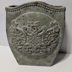 Vintage Green Embossed Tin Metal Floral Vase Planter Rustic 8 Inch Decorative Pot