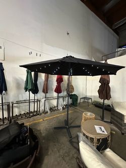 New 10’ Heavy Duty Patio Umbrella with Solar LED Light push button tilt crank open (base sell seperate)