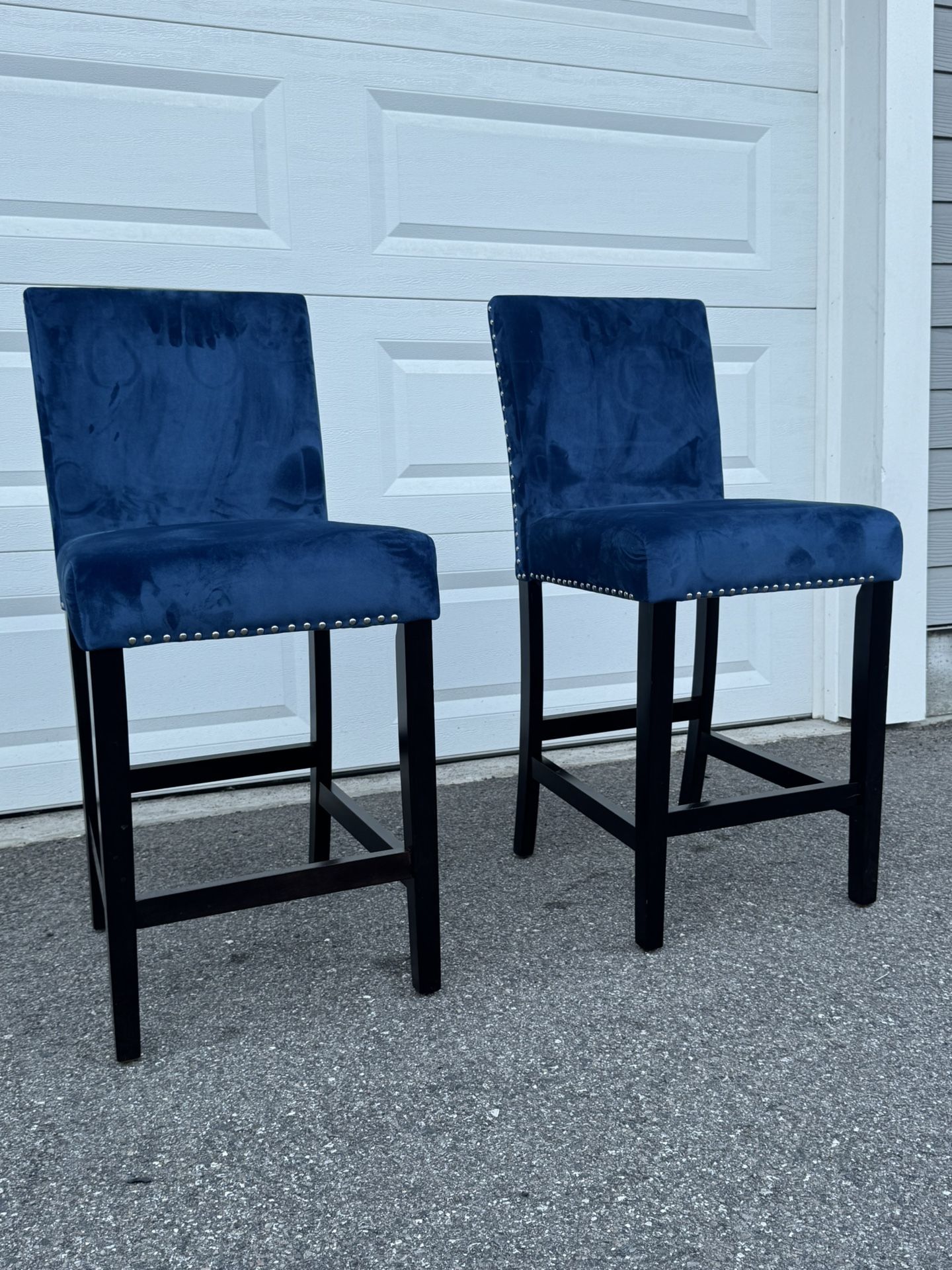 Blue Suede High Barstool Chairs