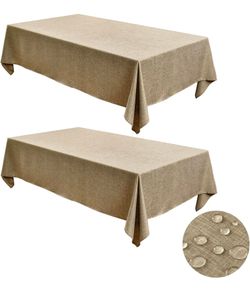 2 Pack Linen Textured Rectangle Tablecloths, 52 x 70 Inch, Khaki