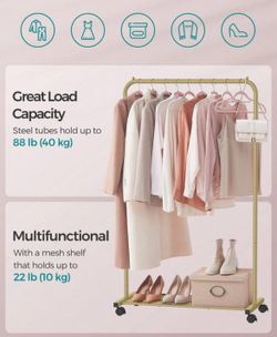 Hold up to 88 IB : Wheels, Hanging Clothes 25.4 Mm Metal Garment Rack With Dense Mesh Storage Shelf, 110 Lb Load Capacity, 2 Brakes, 15.9" D X 35.8" W