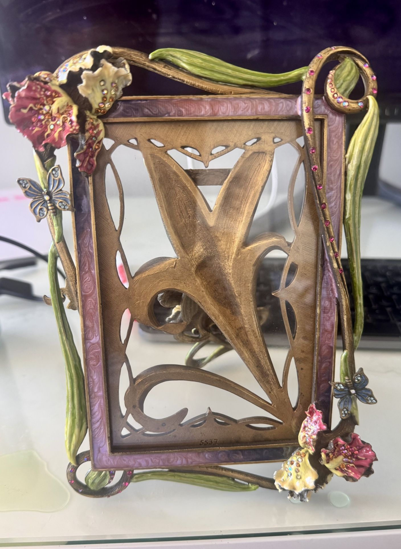 Jay Strongwater enamel Blossomed Iris 4x6 Vintage Picture Frame