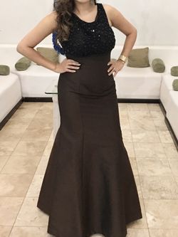 Prom Gorgeous Formal Gown Black Sequin and Dark Brown Dress Unique Open Back