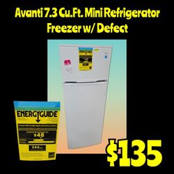 New Avanti 7.3 Cu.Ft. Mini Refrigerator Freezer w/ Defect: Njft