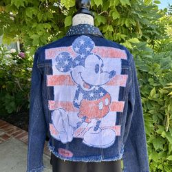 Women's "Patriotic Mickey Mouse" Enhanced Jean Jacket-Large