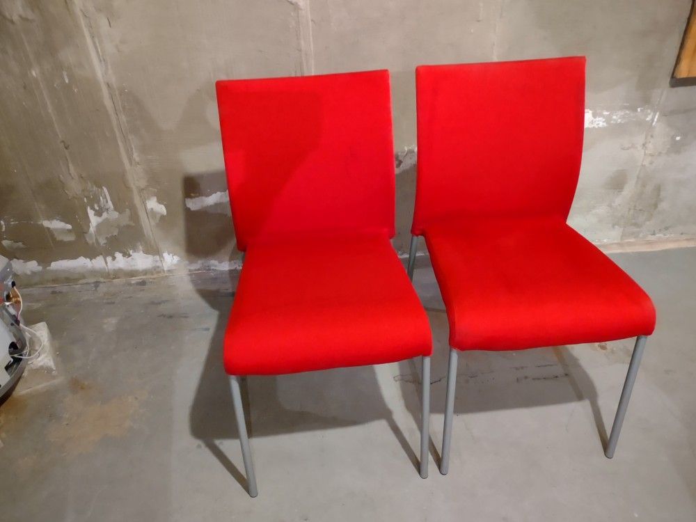 Red/Blue Upholstered, Stackable Chairs