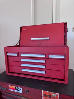 1970s-era Kennedy 26” machinist tool chest in original red wrinkle finish