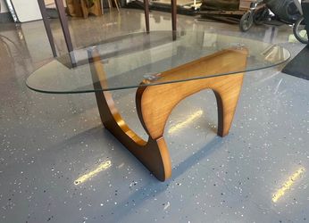 MCM glass + wood coffee table