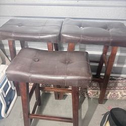 Set of 3 Backless Faux Leather Bar Stools