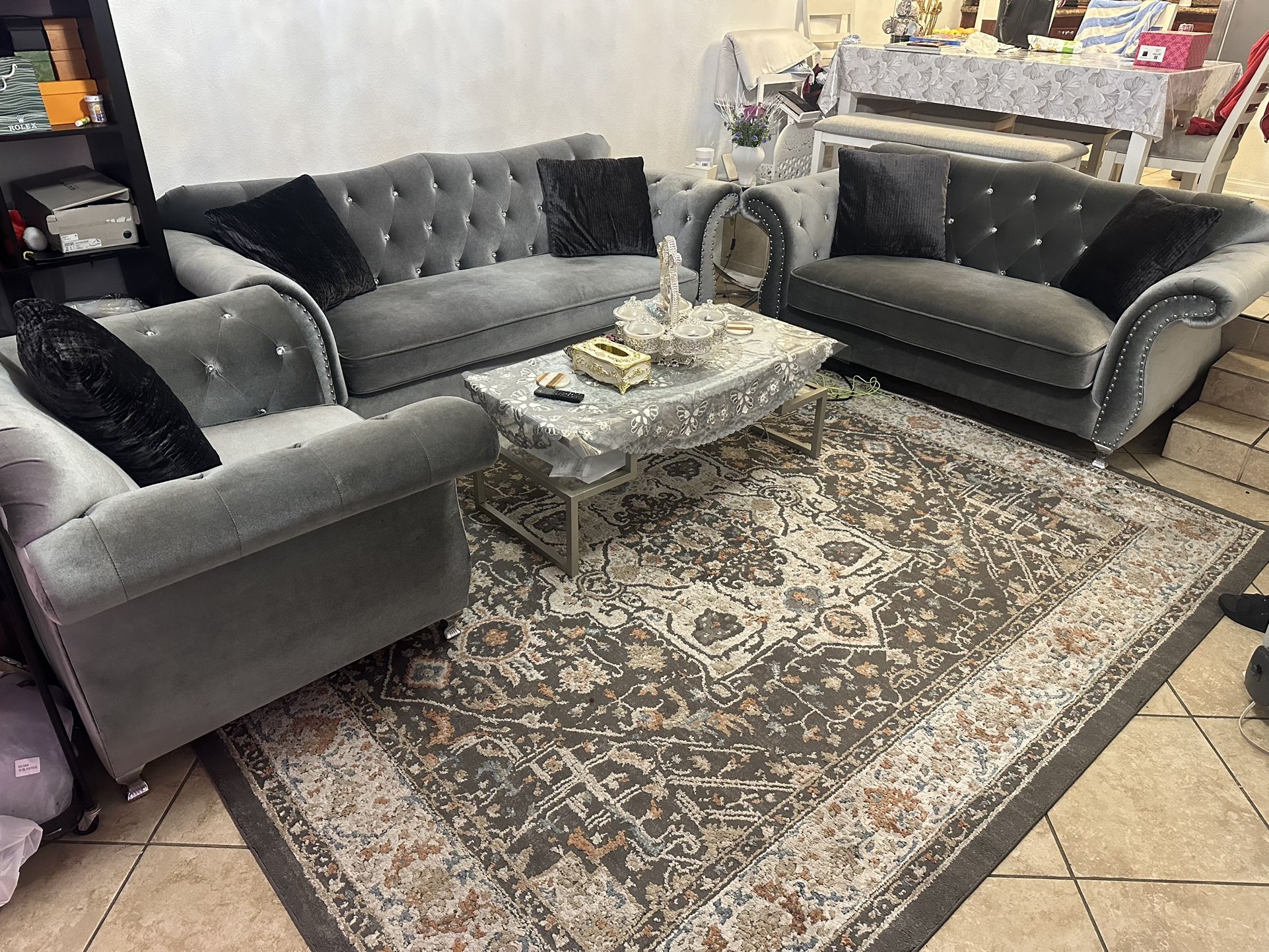 Modern Couch And Loveseat With Chairs Gray , Like New