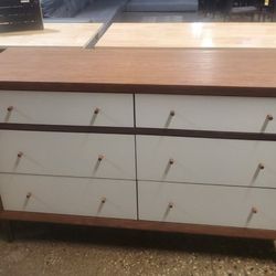 6 Drawers Storage Dresser - Walnut Brown and White