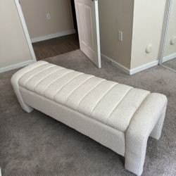 Off White Shearling (wool) Ottoman Bed Chest W/ Storage 