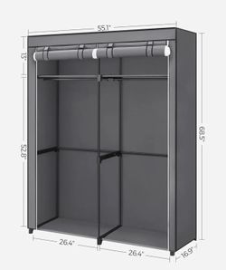 SONGMICS Closet Wardrobe Portable Clothes Rail w/ Non-Woven Fabric Cover - Gray