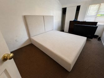 California King, Cal King, Platform Bed, Upholstered Bed, Custom Bed, Bed Frame, Modern Bed, Designer Bed, Cream Bed, Bedroom Furniture