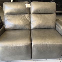 Greymel Grey Leather Power Reclining Loveseat Bought At Macy’s 