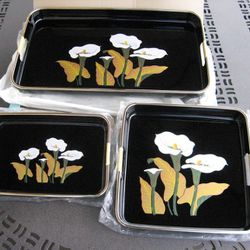 Nested Lacquerware Tray 3 Pc. Set~ Made In Japan~ New in Open Box


