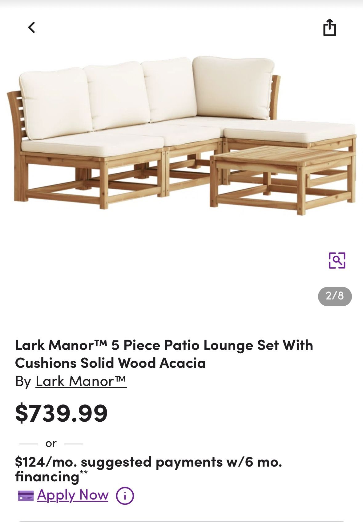 5 Piece Acacia Patio Furniture New In Box