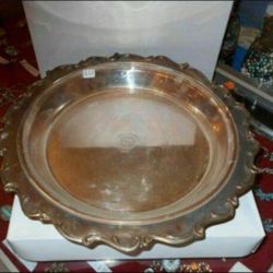 Antique Pyrex Pie Plate in Silver Tray 