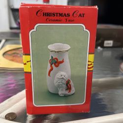 Christmas Cat Ceramic Vase 