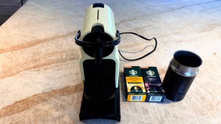 Nespresso Inissia Espresso Machine + Aeroccino Frother + 20 Starbucks Pods