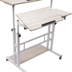 4 in 1 Mobile Adjustable Laptop Desk,MDF Standing Desk with 4 Lockable Universal Wheels,Desk Organizer with Bottom Pedals,for Bedrooms,Studies,Living 