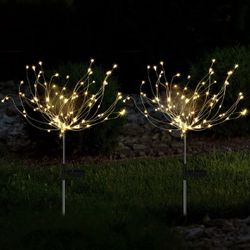 Solar Garden Lights, 2 Pack Solar Firework Lights, 120 LEDs Outdoor Solar Lights for Yard, Pathway, Patio, Party Decor (Warm White)