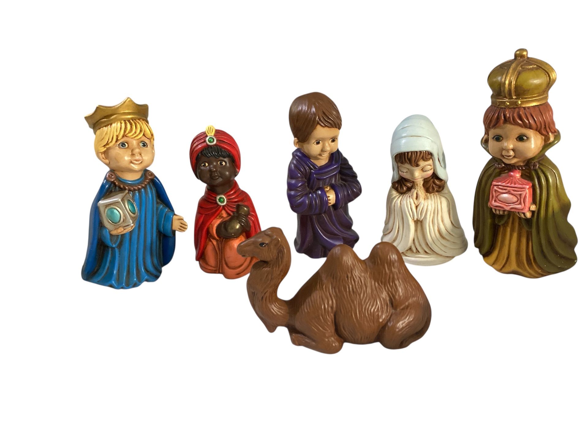 Vintage Arnel’s 1975 Ceramic Nativity 6 Piece Hand Painted Christmas Decoration