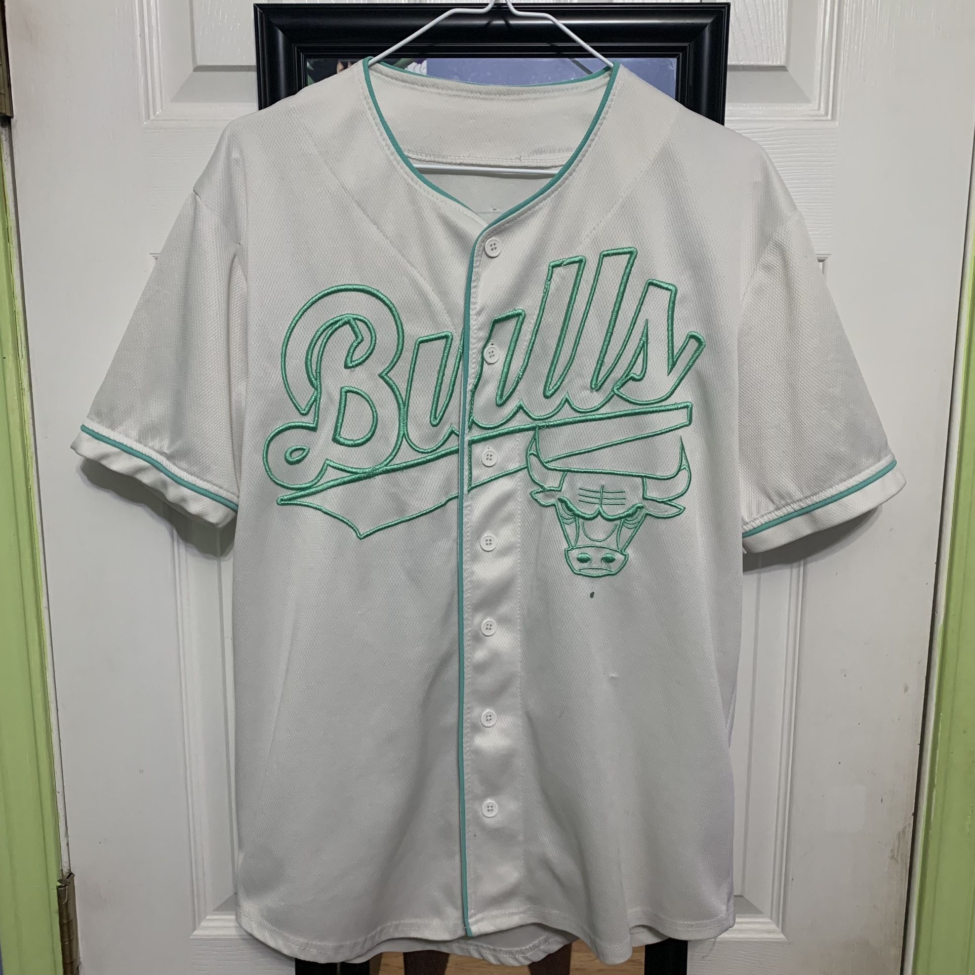 NBA Chicago Bulls Baseball Jersey #66 White/Green Button Up Jersey RARE