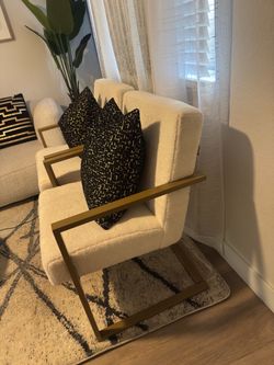 Modern Boucle Accent Chair Gold Metal Frame