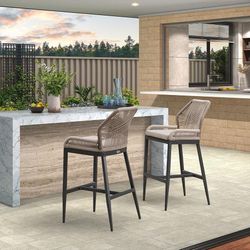 Outdoor Bar Stool Set of 2, Wicker Rattan Bar stools with Back Aluminum Outside Garden Patio Bar Chairs  FEATURES [ Certified by Famous Infl