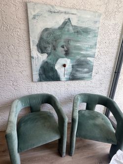Anthropologie blue/green set of 2 velvet chairs