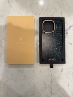 BURGA Black Croc Phone Case with Gold Trim