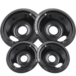 GE Black Stove Drip Pans, 10% Energy Save by Enamel Spraying Prevent Bending and Rust - Include 2 6'' Burner Drip Pans and 2 8'' Drip Bowl