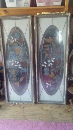 2 very old antique leaded glass workers encased in glass both sides