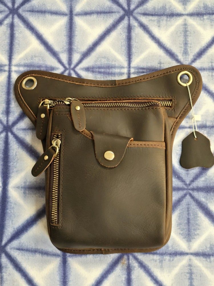 Brown Genuine Leather Hip Waist Satchel Unisex Riding Bag