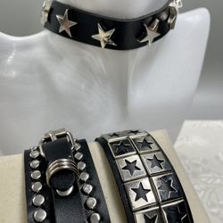Black Leather Lot 3-piece Necklace/Bracelets