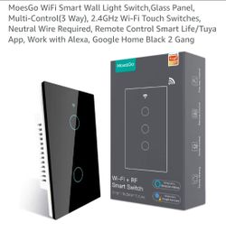 WiFi Smart Wall Light Switch,Glass Panel, Multi-Control(3 Way), 2.4GHz Wi-Fi Touch Switches, Neutral Wire Required, Remote Control Smart Life/Tuya App